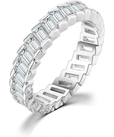 Platinum Plated Baguette CZ Diamond Pave Eternity Band Ring for Women Y1790 White $7.83 Rings