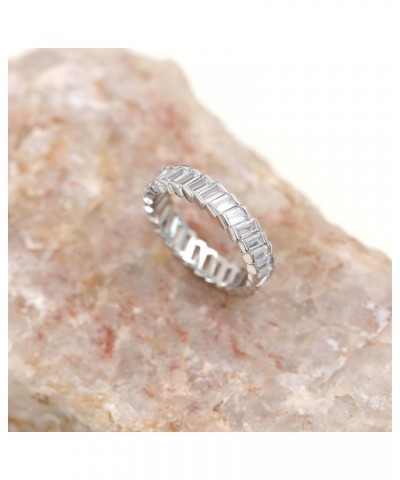 Platinum Plated Baguette CZ Diamond Pave Eternity Band Ring for Women Y1790 White $7.83 Rings