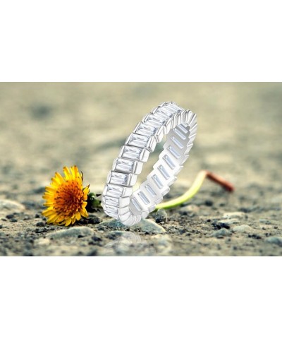 Platinum Plated Baguette CZ Diamond Pave Eternity Band Ring for Women Y1790 White $7.83 Rings