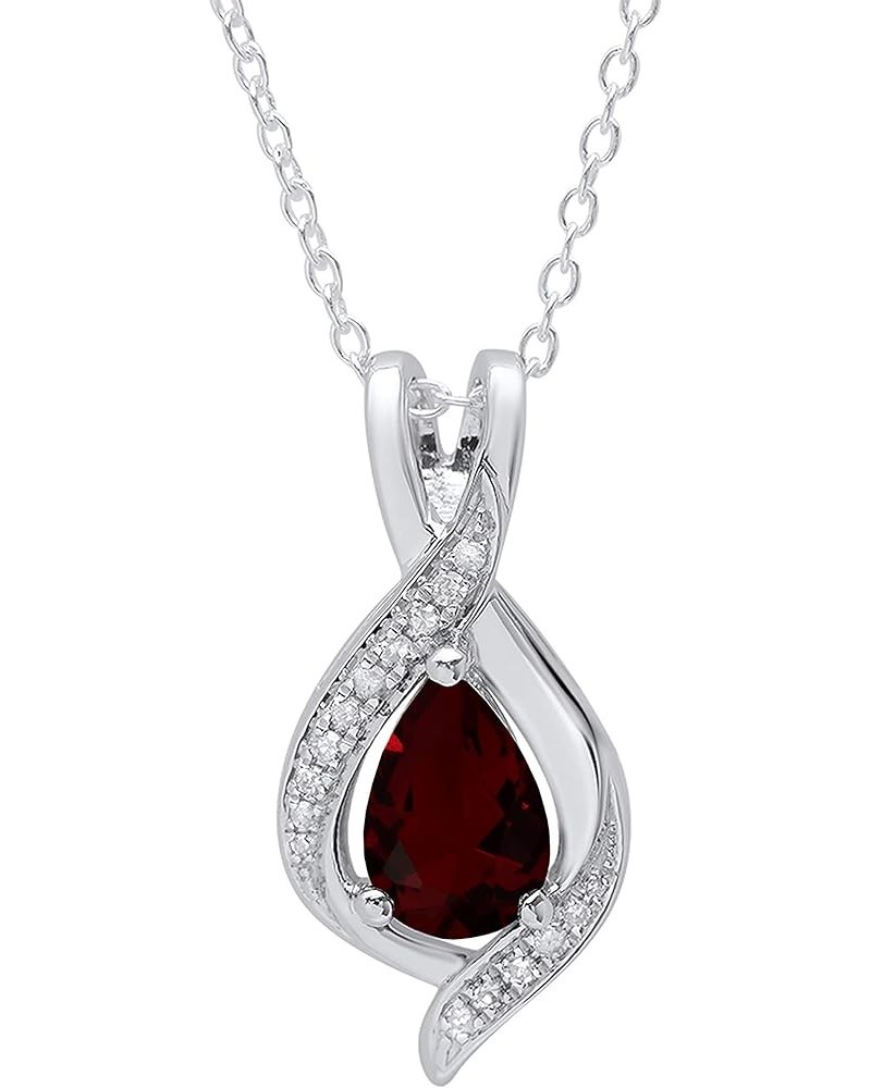 9X6 mm Pear Gemstone & Round White Diamond Ladies Teardrop Pendant (Silver Chain Included), 18K Gold Garnet White Gold $177.4...