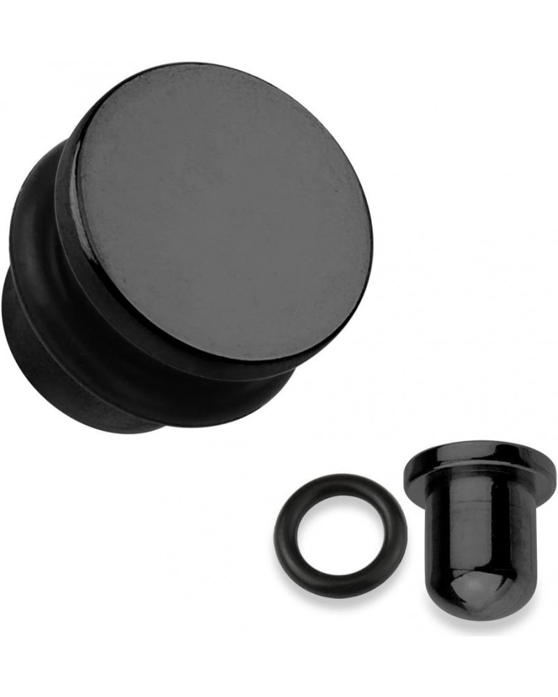 FLAT TOP TITANIUM IP 316L SURGICAL STEEL SINGLE FLARED PLUGS WITH O-RING (SOLD PER PAIR) 12GA (2mm) Black $12.41 Body Jewelry