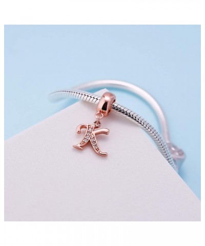 Letter Charms Rose Gold 925 Sterling Silver Alphabet Initial Crystal Dangle Beads fit Pandora Bracelets Mothers Christmas Day...