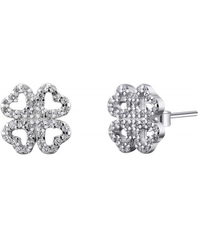 Sparkling Four Leaf Clover Irish Shamrock Crystal Pave Stud Earrings in 925 Sterling Silver $16.80 Earrings