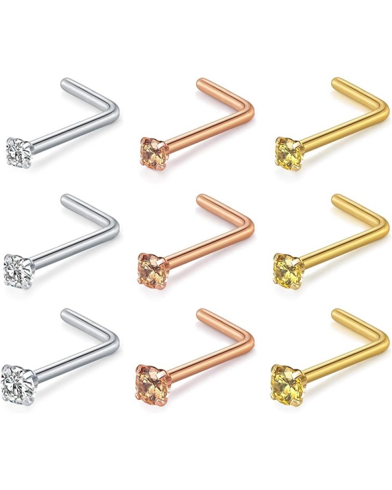 Nose Rings Studs Nose Studs for Women L Shaped Nose Ring Studs Surgical Steel Nose Piercing 18g 20g Nose Stud Corkscrew Nose ...