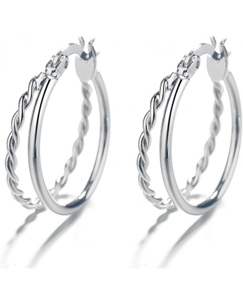 925 Sterling Silver Double Small Hoop Earrings,Silver Twisted Hoop Earrings for Womens,Girls,Teen Girls(20MM) $9.28 Earrings