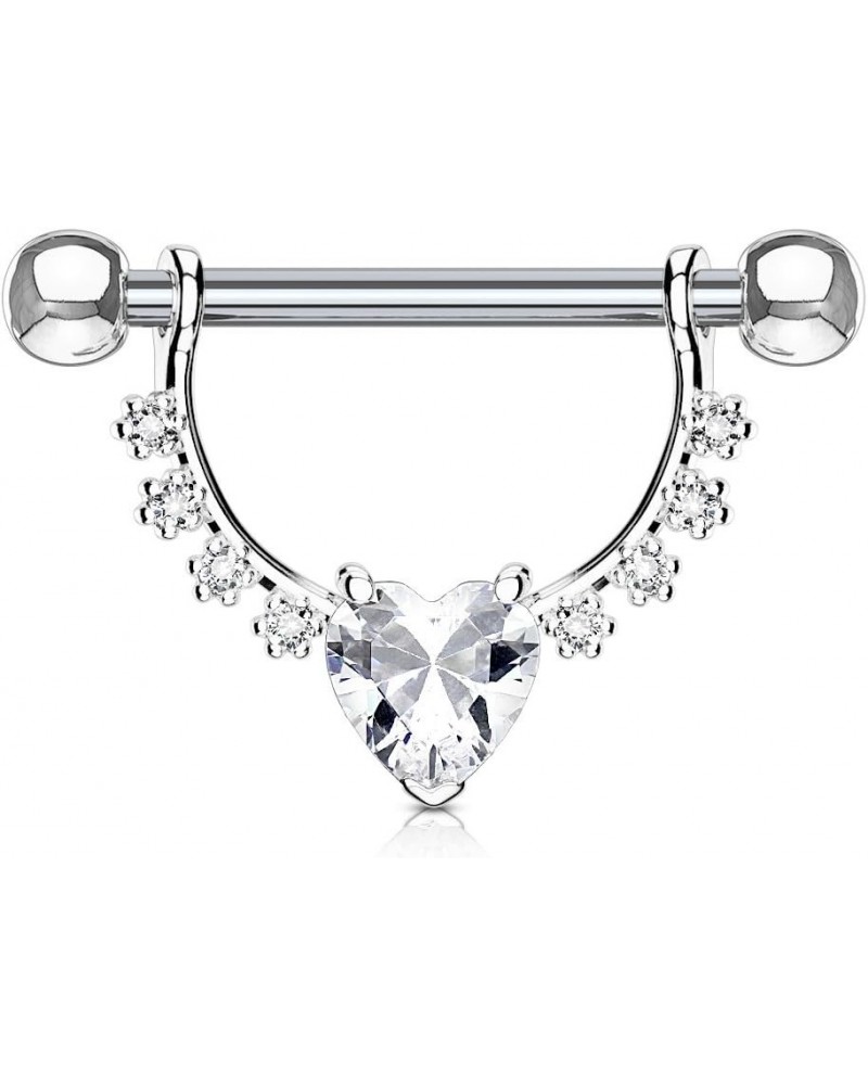 Heart CZ Center with Lined Prong Set CZs Dangle 316L Surgical Steel Nipple Ring Clear-Single $15.07 Body Jewelry