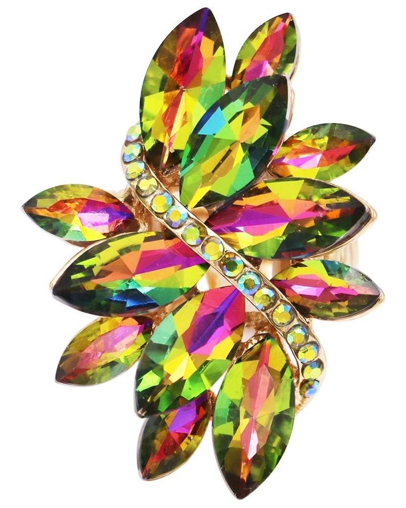 Women's Dazzling Crystal Marquis Leaf Cluster Statement Stretch Cocktail Ring Rainbow Vitrail Medium/Gold Tone $13.76 Rings