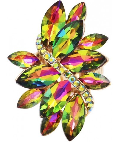 Women's Dazzling Crystal Marquis Leaf Cluster Statement Stretch Cocktail Ring Rainbow Vitrail Medium/Gold Tone $13.76 Rings