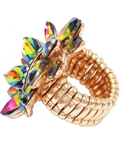 Women's Dazzling Crystal Marquis Leaf Cluster Statement Stretch Cocktail Ring Rainbow Vitrail Medium/Gold Tone $13.76 Rings