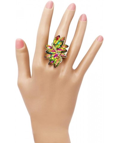 Women's Dazzling Crystal Marquis Leaf Cluster Statement Stretch Cocktail Ring Rainbow Vitrail Medium/Gold Tone $13.76 Rings