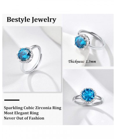 925 Sterling Silver Birthstone Rings for Women Girls with Clear 2ct Heart/Round/Teardrop/Square Crystal, Solitaire Diamond Ha...