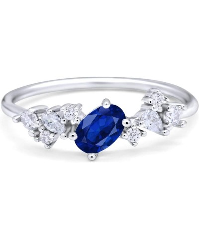 4mm Art Deco Wedding Band Ring Oval Marquise Round Simulated Cubic Zirconia 925 Sterling Silver Simulated Blue Sapphire CZ $9...