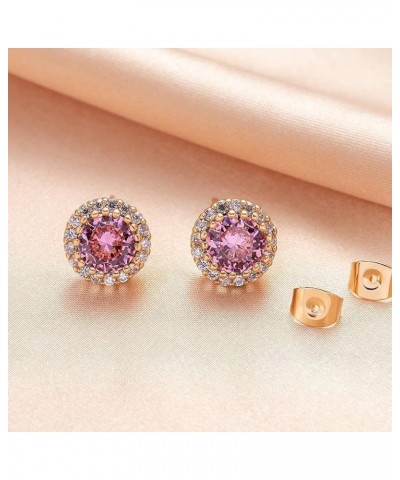 Round Austrian Crystal Halo Stud Earrings for Women Fashion 925 Sterling Silver Hypoallergenic Jewelry Pink $10.82 Earrings