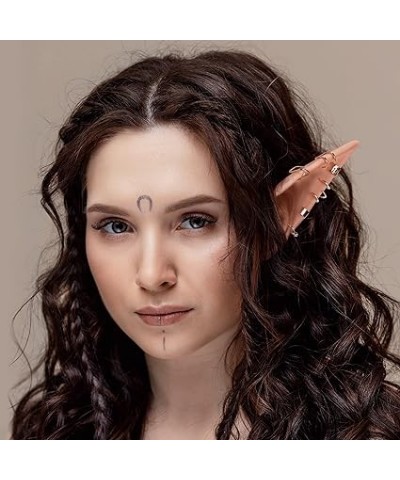 Elf Ears with Piercings Earring Cuffs Set - Cosplay Fairy Pixie Ears with Pearl Earrings Chain Set, Non-Piercing Cartilage Ea...