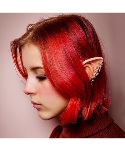 Elf Ears with Piercings Earring Cuffs Set - Cosplay Fairy Pixie Ears with Pearl Earrings Chain Set, Non-Piercing Cartilage Ea...