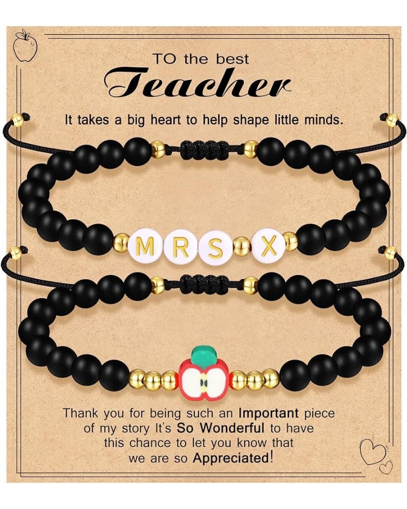 Teacher Appreciation Bracelet Gifts for Women Initial Beaded Bracelets Back to School Thank You Teacher Gifts 2pcs Link Brace...