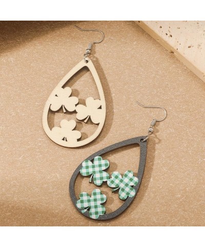 Wooden Luck Clover Irish Shamrock Earrings For Women Cute Dog Cat Kitten Shamrocks Shaped Drop Earring Good Luck St Patty's A...