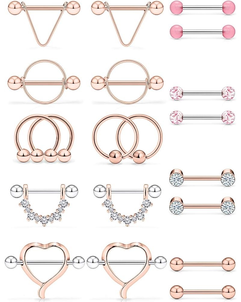 20PCS 14G Surgical Steel Nipple Rings CZ Barbell Heart-Shape Nipplerings Piercing Women Nipple Shield Bar Jewelry 20pcs, 14g,...