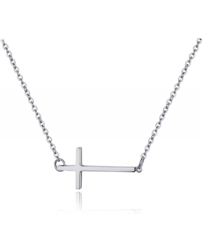 Sideways Cross Necklace 18k Gold Plated Stainless Steel Simple Small Cross Pendant From Offer Silver or Gold Color 18 Inches ...