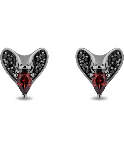 Enchanted Disney Fine Jewelry Black Rhodium over Sterling Silver 5x3 MM Pear Red Garnet and 1/8 Cttw Treated Black Round Diam...