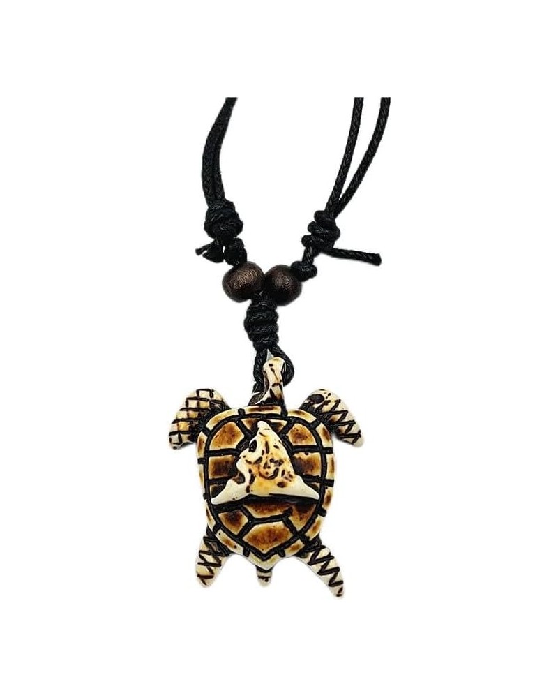 Hawaiian Turtle Pendant Necklace for Men Women Handmade Adjustable Rope Surfer Necklace Artificial Bone Carving Sea Turtles P...