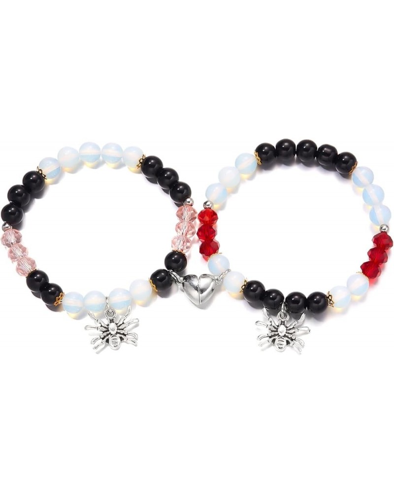 2pcs Christmas Xmas Spider Web Friendship Bracelets Set Charms Strand Love Heart Energy Stone Relationship Couple Matching At...