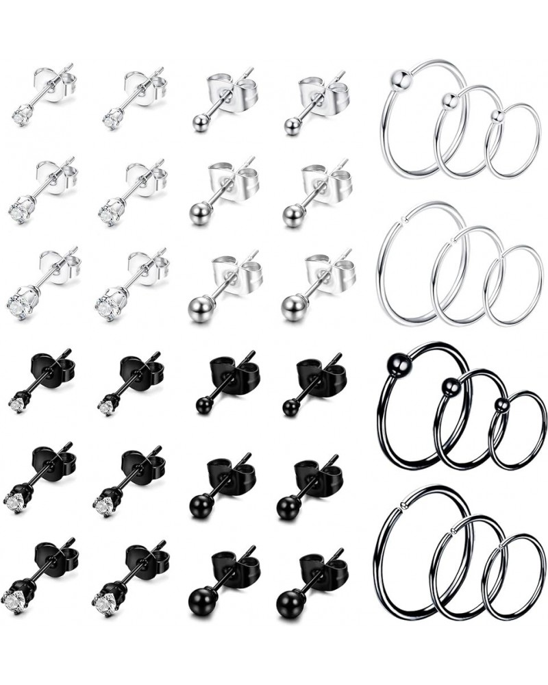 18 Pairs 20G Stainless Steel Tiny Stud Earrings For Womens Hoops Earrings Set Tragus Cartilage Piercing Jewelry Silver&Black ...