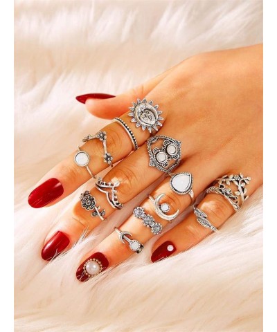 14 PCS Knuckle Stacking Rings for Women Girls,Boho Vintage Geometric Moon Sun Crystal Midi Finger Rings Set A:14Pcs vintage s...