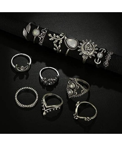 14 PCS Knuckle Stacking Rings for Women Girls,Boho Vintage Geometric Moon Sun Crystal Midi Finger Rings Set A:14Pcs vintage s...