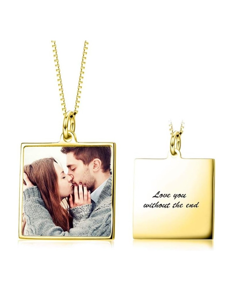 Full Color Photo Picture Personalized Necklace Custom Etched Dog Tag Image Pendant with Message Name square/gold-plated-silve...