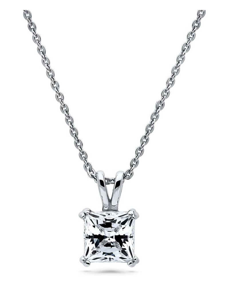 Sterling Silver Solitaire 1.2 Carat Princess Cut Cubic Zirconia CZ Anniversary Pendant Necklace for Women, Rhodium Plated $16...