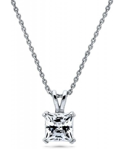 Sterling Silver Solitaire 1.2 Carat Princess Cut Cubic Zirconia CZ Anniversary Pendant Necklace for Women, Rhodium Plated $16...