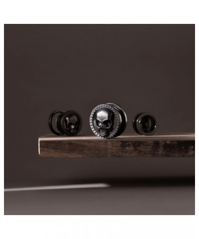 2PCS Skull Ear Gauges Screw Ear Plugs Tunnels Ear Flesh Tunnels Piercing Earrings Hangers Expander Stretchers 0g-1"(8mm-25mm)...