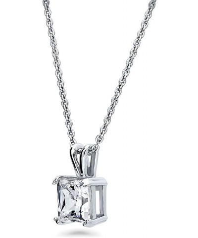 Sterling Silver Solitaire 1.2 Carat Princess Cut Cubic Zirconia CZ Anniversary Pendant Necklace for Women, Rhodium Plated $16...