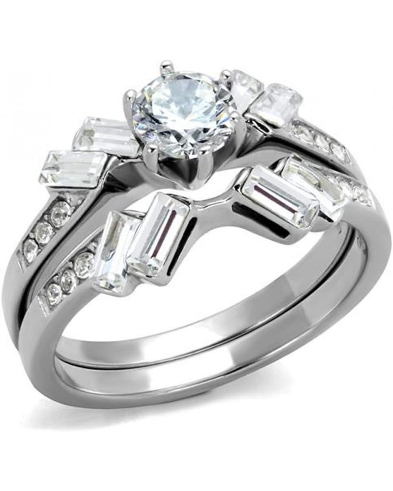 1.65 Carat Round and Baguette Cut Cubic Zirconia Stainless Steel Wedding Ring Set Women's Size 5-10 $10.55 Others