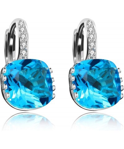 Women's Platinum Plated Cubic Zirconia Square Crystal Lever Back Earrings (Blue,Pink,Purple,White) DML115 Blue $8.84 Earrings