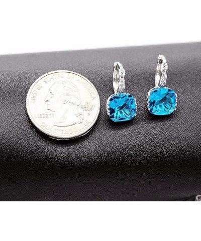 Women's Platinum Plated Cubic Zirconia Square Crystal Lever Back Earrings (Blue,Pink,Purple,White) DML115 Blue $8.84 Earrings