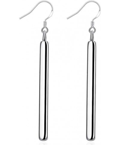 Minimal Long Circle Bar Earrings Silver Plated Drop Line Dangle Geometric jewelry for Women Girls Best Gift (Long Circle Bar ...