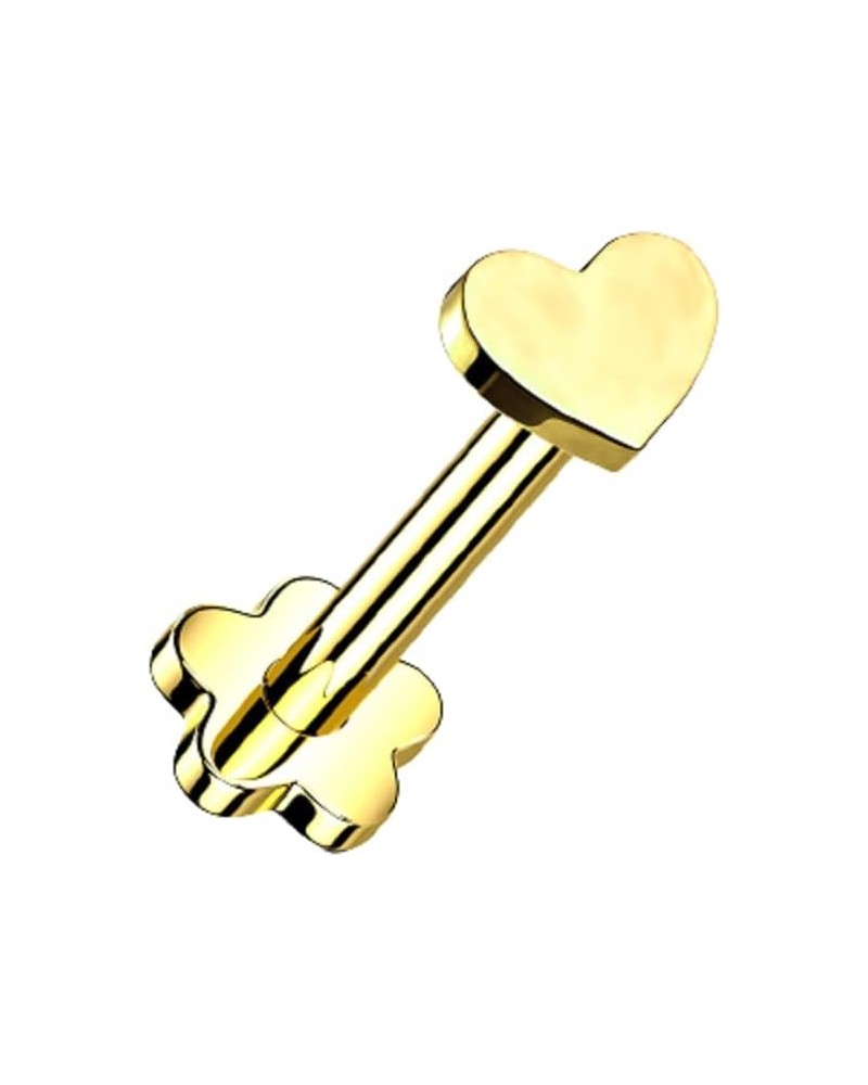 16GA G23 Implant Grade Titanium Heart Top Threadless Push in Flower Base Stud Gold Tone $9.20 Body Jewelry