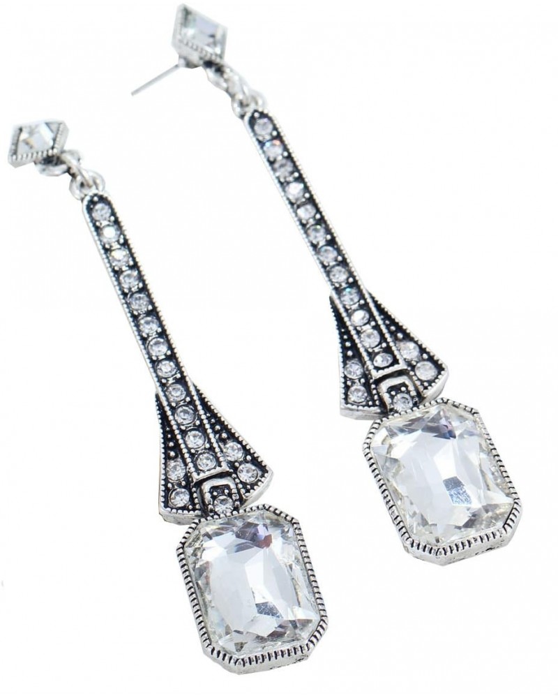 Art Deco Antique Vintage Flapper Style Clear Imitation Diamond Emerald Shape Rhinestone Extra Long Dangle Earrings $12.29 Ear...