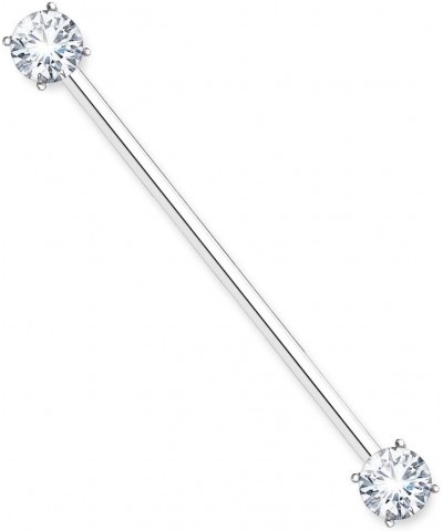 14GA 316L Surgical Steel Round CZ Crystal Industrial Barbell Silver Tone $10.26 Body Jewelry