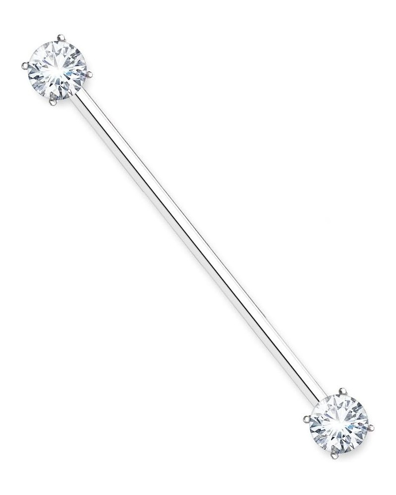 14GA 316L Surgical Steel Round CZ Crystal Industrial Barbell Silver Tone $10.26 Body Jewelry