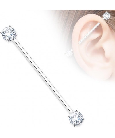 14GA 316L Surgical Steel Round CZ Crystal Industrial Barbell Silver Tone $10.26 Body Jewelry