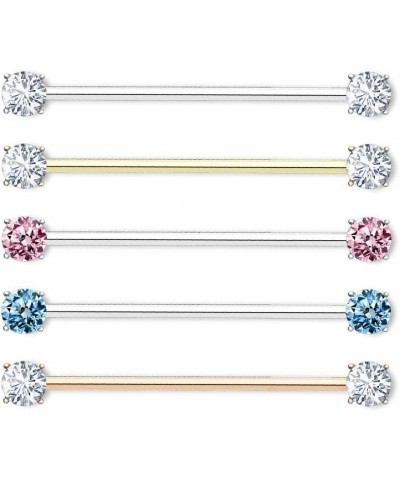 14GA 316L Surgical Steel Round CZ Crystal Industrial Barbell Silver Tone $10.26 Body Jewelry