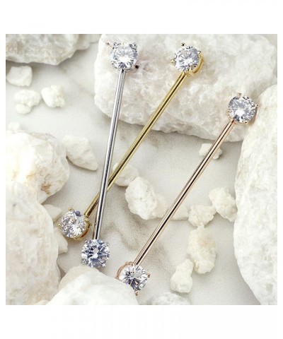 14GA 316L Surgical Steel Round CZ Crystal Industrial Barbell Silver Tone $10.26 Body Jewelry