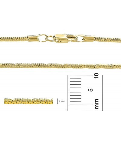 1.5mm-2mm Diamond-Cut 14k Yellow Gold Plated Round Snake Chain Necklace or Bracelet 2mm Necklace - 16 inches $26.00 Necklaces