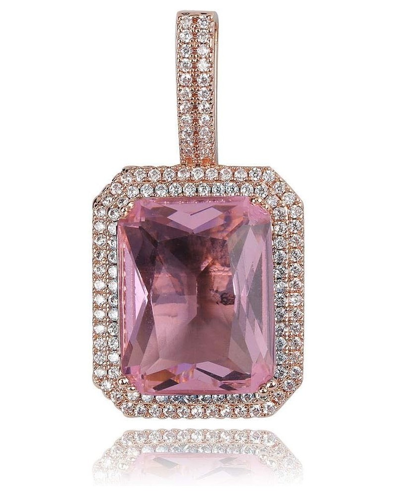 Hip Hop 6 Colors Solitaire Pendant Cubic Zirconia Halo Pendant Necklace with Solid Back… Pink-rose gold $11.27 Necklaces