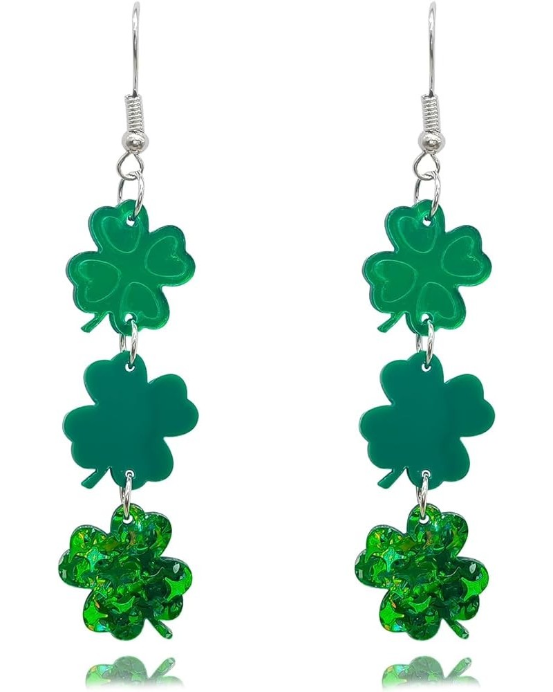 St. Patrick's Day Earrings Acrylic Shamrock Dinosaur Arcuation Dangle Earrings Fun Green Shamrock Earrings for Women Girls St...