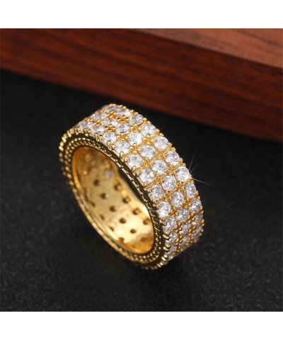 18k Gold Plated Wide Band Eternity Ring 3 Rows Round Cut Iced Out Lab Diamond Wedding Ring All-Around Band Stacking Ring for ...