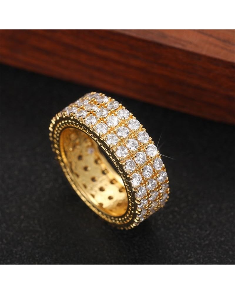 18k Gold Plated Wide Band Eternity Ring 3 Rows Round Cut Iced Out Lab Diamond Wedding Ring All-Around Band Stacking Ring for ...